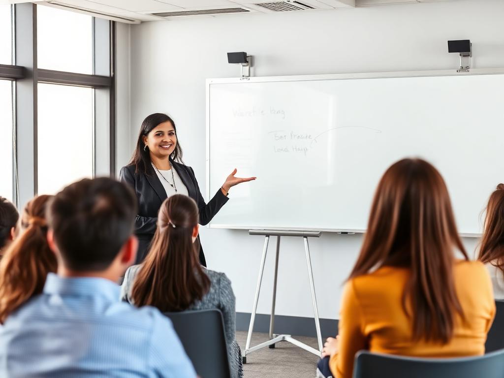 HR trainer presenting to new employees