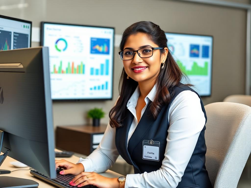 Facilities coordinator at a building-management workstation